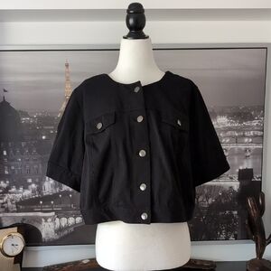 Michel Studio Black Boxy Button Down Cropped Shirt,Size 18.